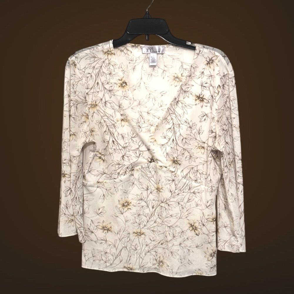 Nine & Co. Vintage 06 Women’s Cream Floral 3/4 Sleeve Baby Doll Blouse Top Large
